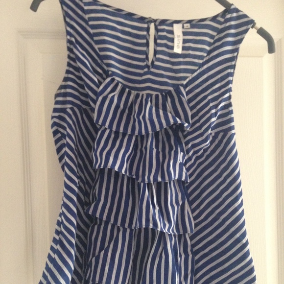 Blue/White 100%  SILK Blouse by SINE (size 6) - Picture 2 of 3